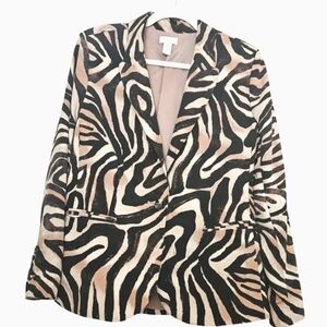 CHICOS Zebra print satin blazer. Black/tan. Size 1